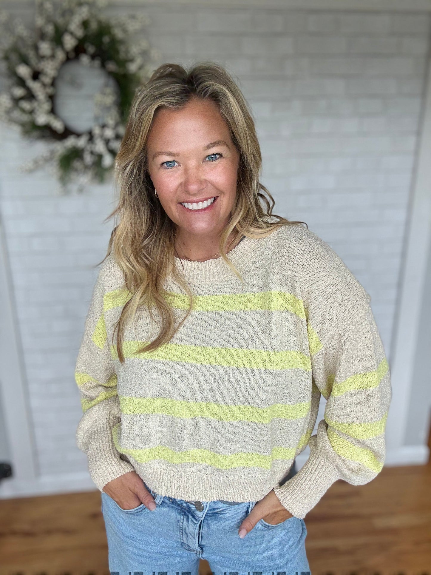Cara Stripe Sweater - Lime