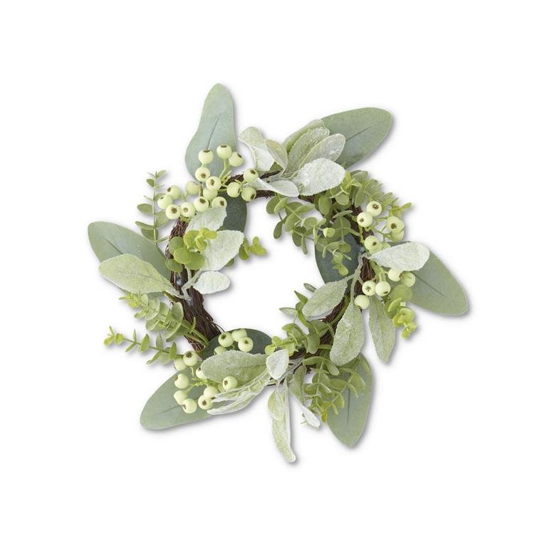 13 Inch Mixed Green Foliage w/Berries Candle Ring - A Bushel & A Peck
