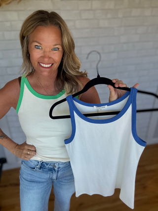 Connie Trim Ribbed Tank - Blue