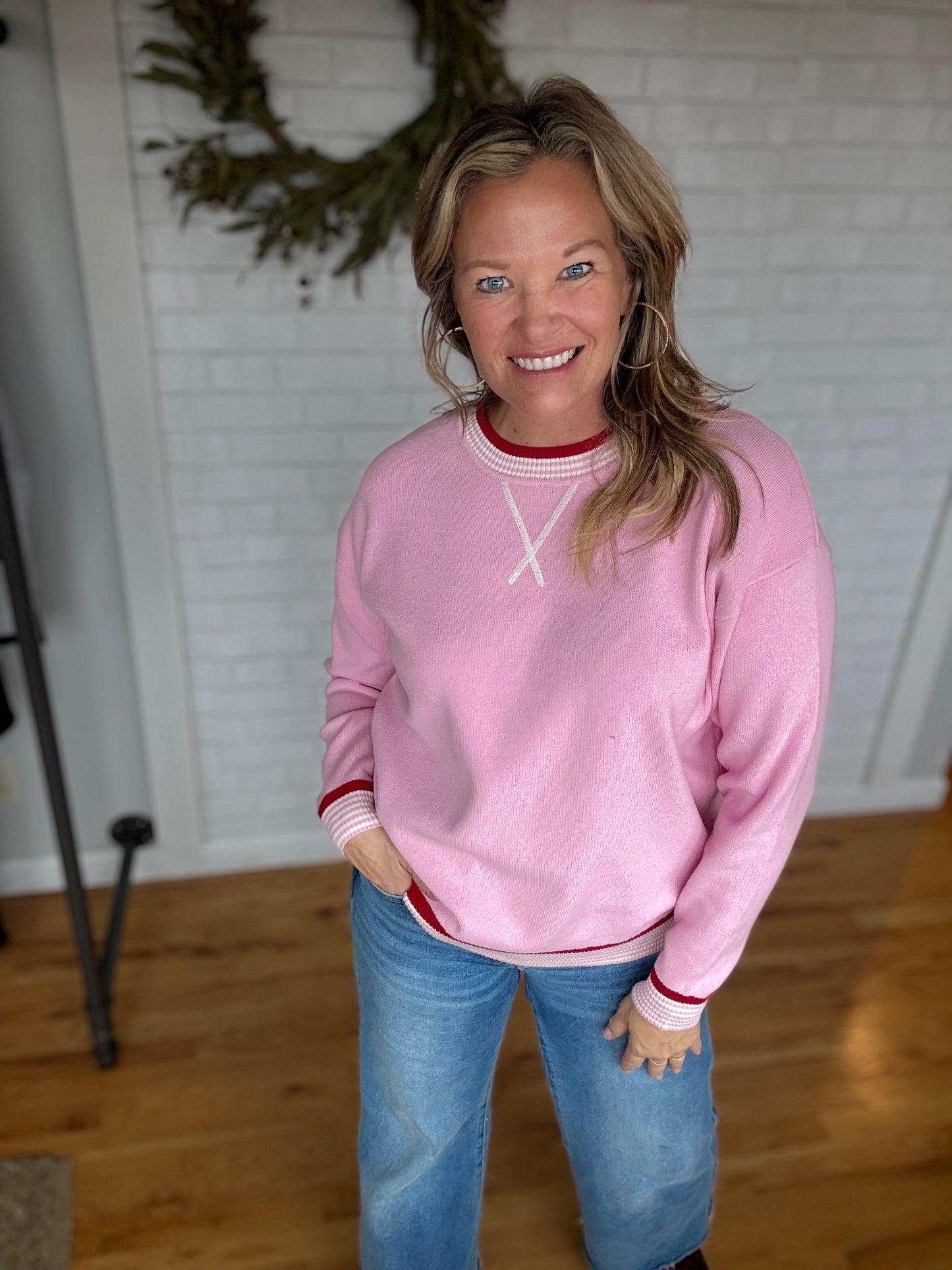 Varsity Trim Sweater - Pink