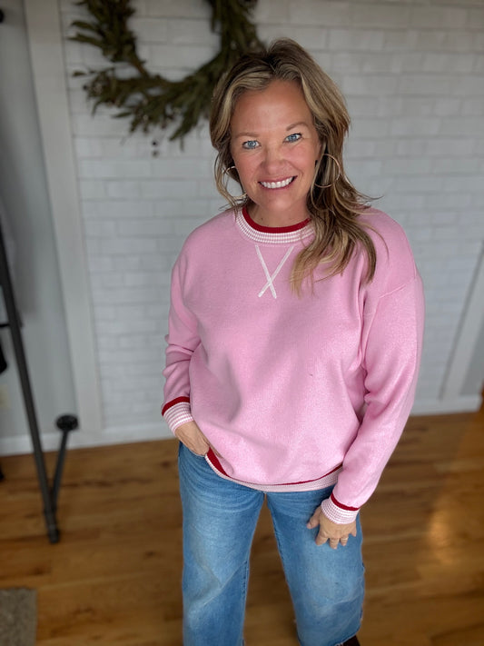 Varsity Trim Sweater - Pink