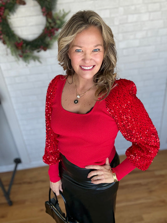 Brynn Sequin Top - Red