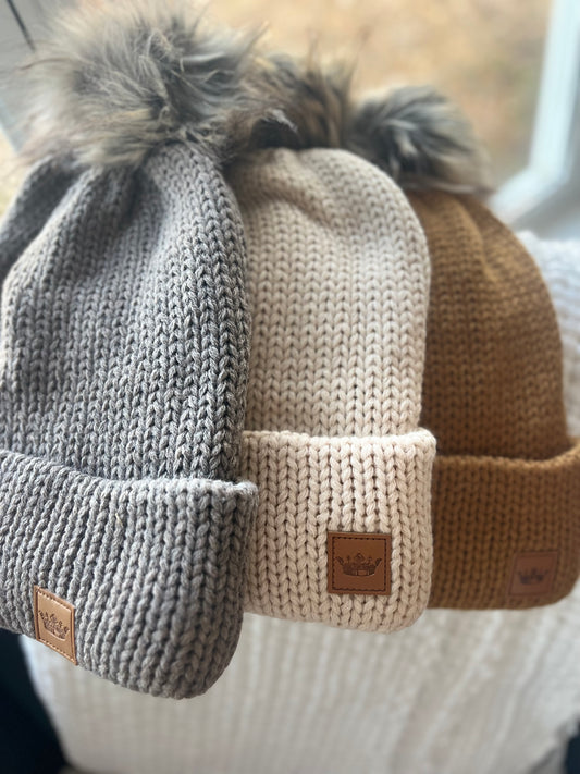 Grey/Mocha Pom Hat