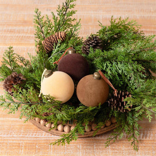 Flocked Ornament Balls - Caramel, Beige, Brown, Sm