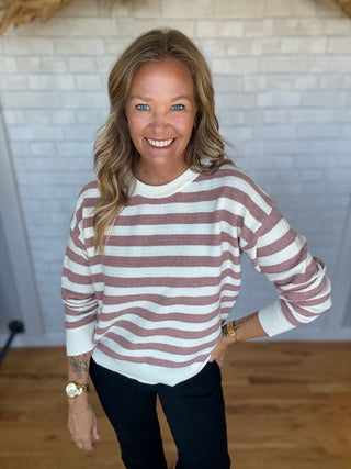 Sophia Stripe Sweater- Mauve