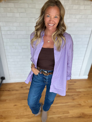 Oversized Basic Cotton Shirt - Lilac