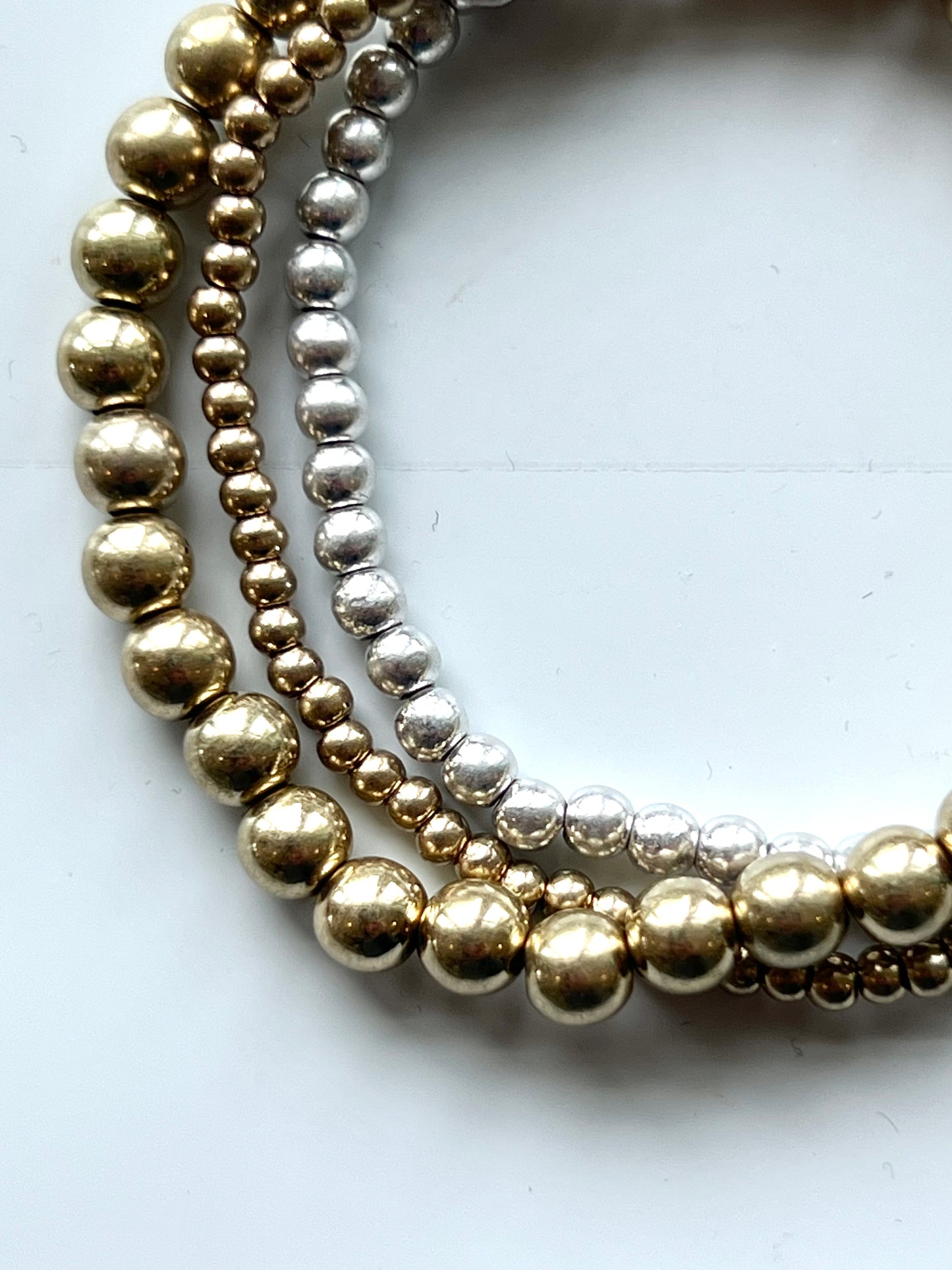 Worn Gold & Silver Bead 3 Strand Bracelet
