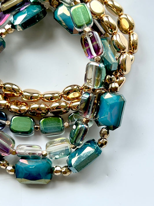 Teal Iridescent 5 Strand Bracelet