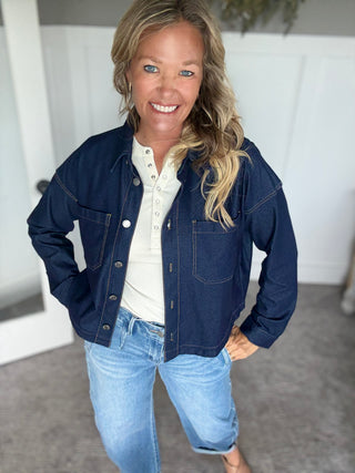 Knit Denim Cropped Shacket
