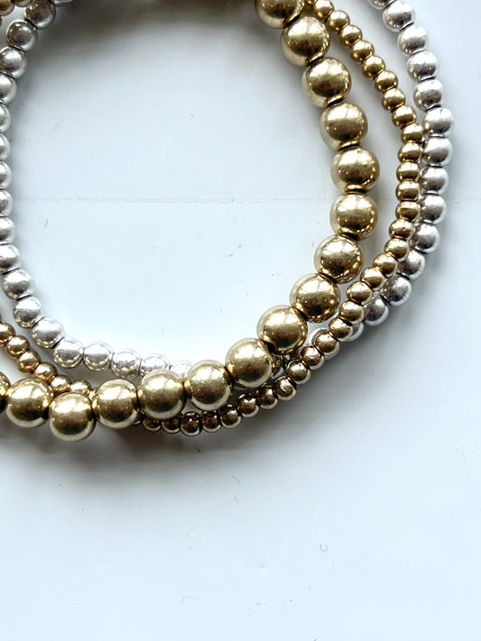 Worn Gold & Silver Bead 3 Strand Bracelet
