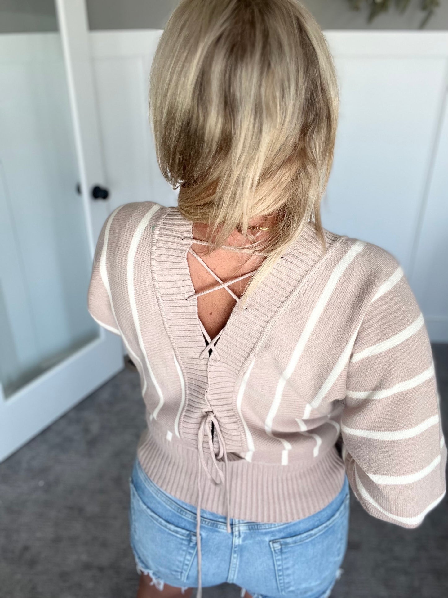 Striped Back Laced Sweater