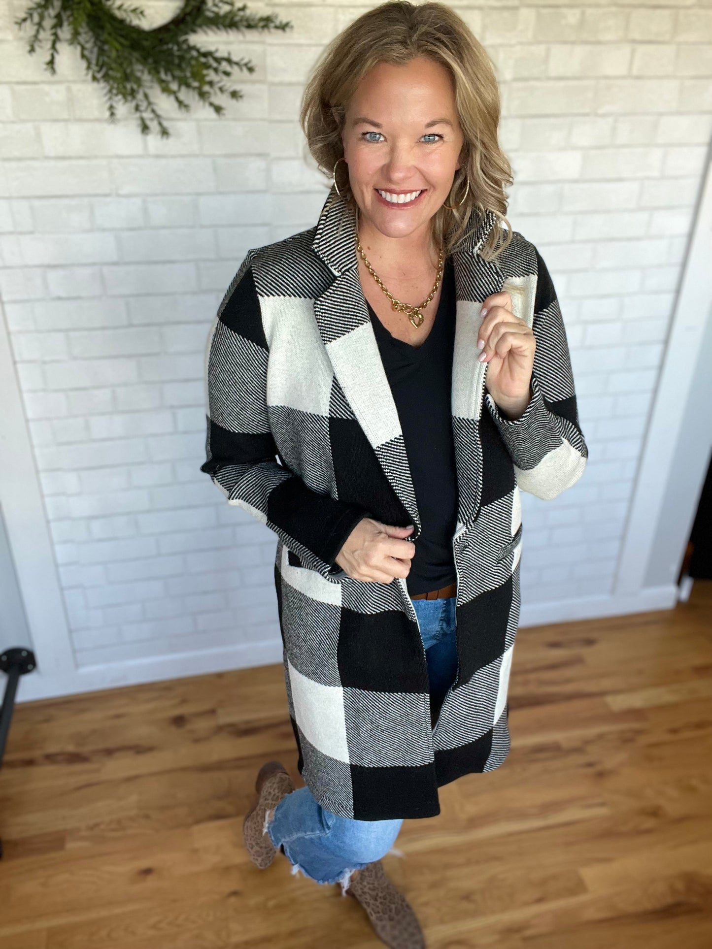 Kenzie Coat - Ivory/Black Plaid