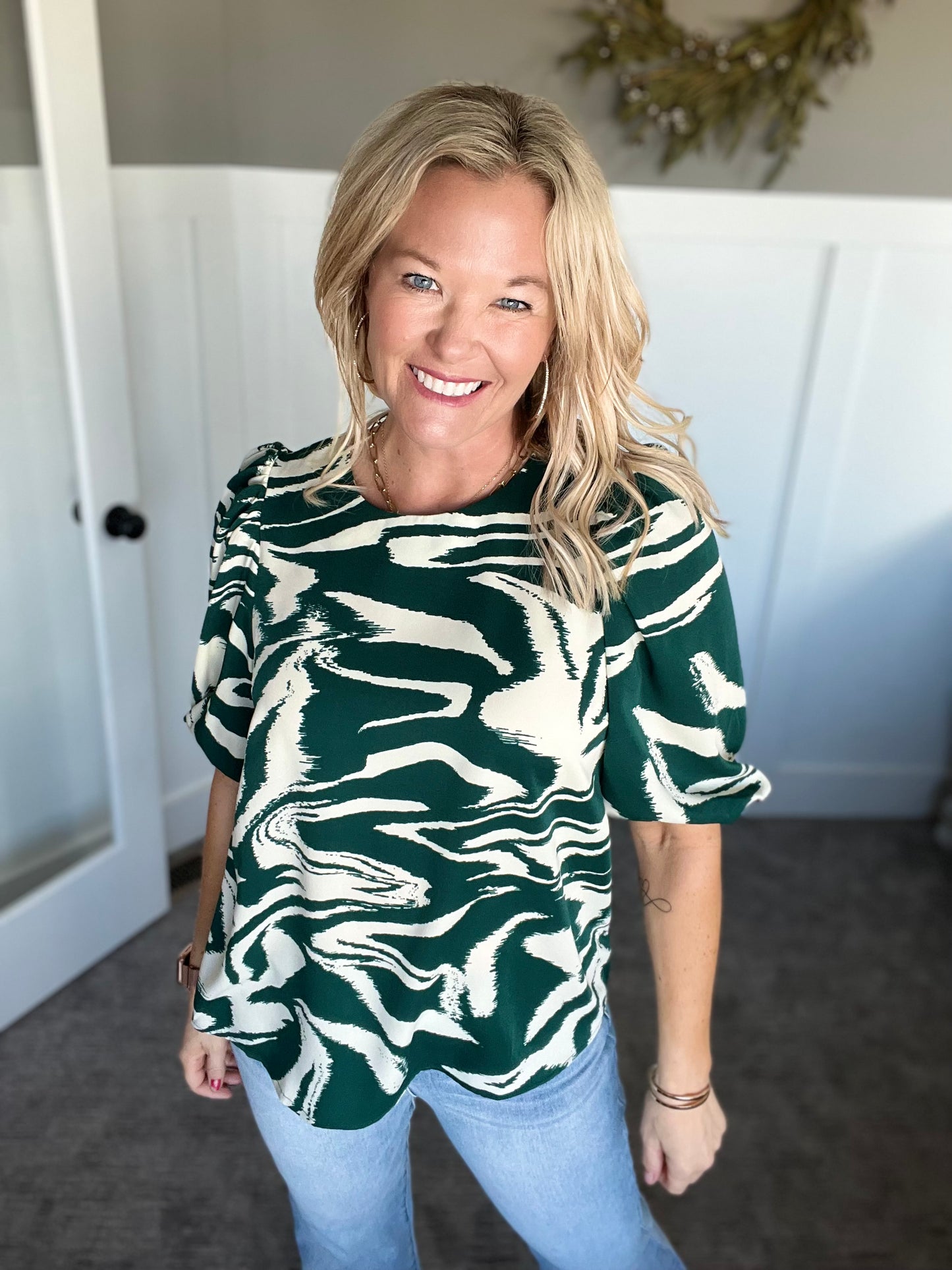 Abstract Print Blouse - Green