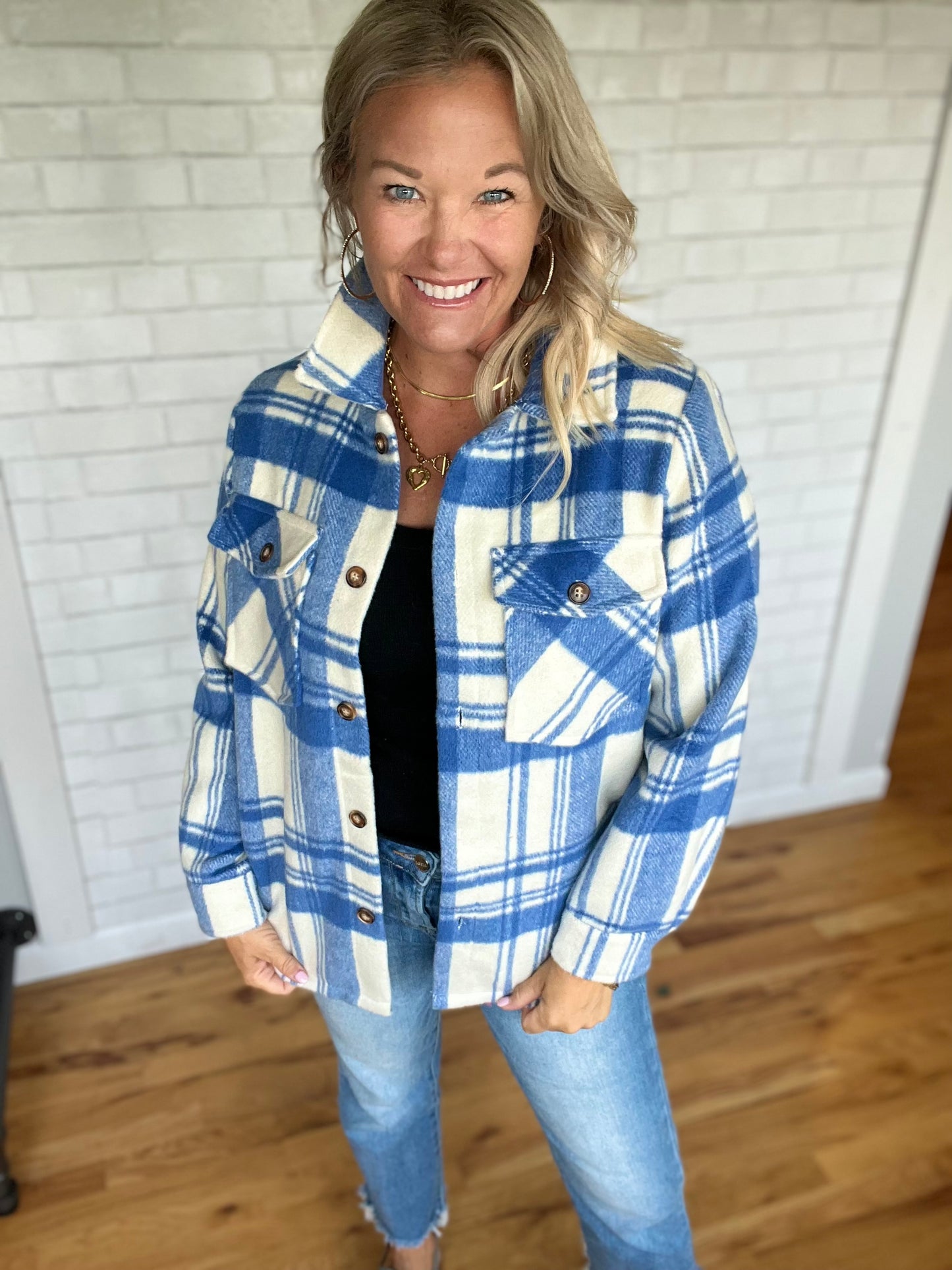 Poppy Plaid Jacket - Royal Blue & Cream Plaid