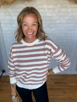 Sophia Stripe Sweater- Mauve