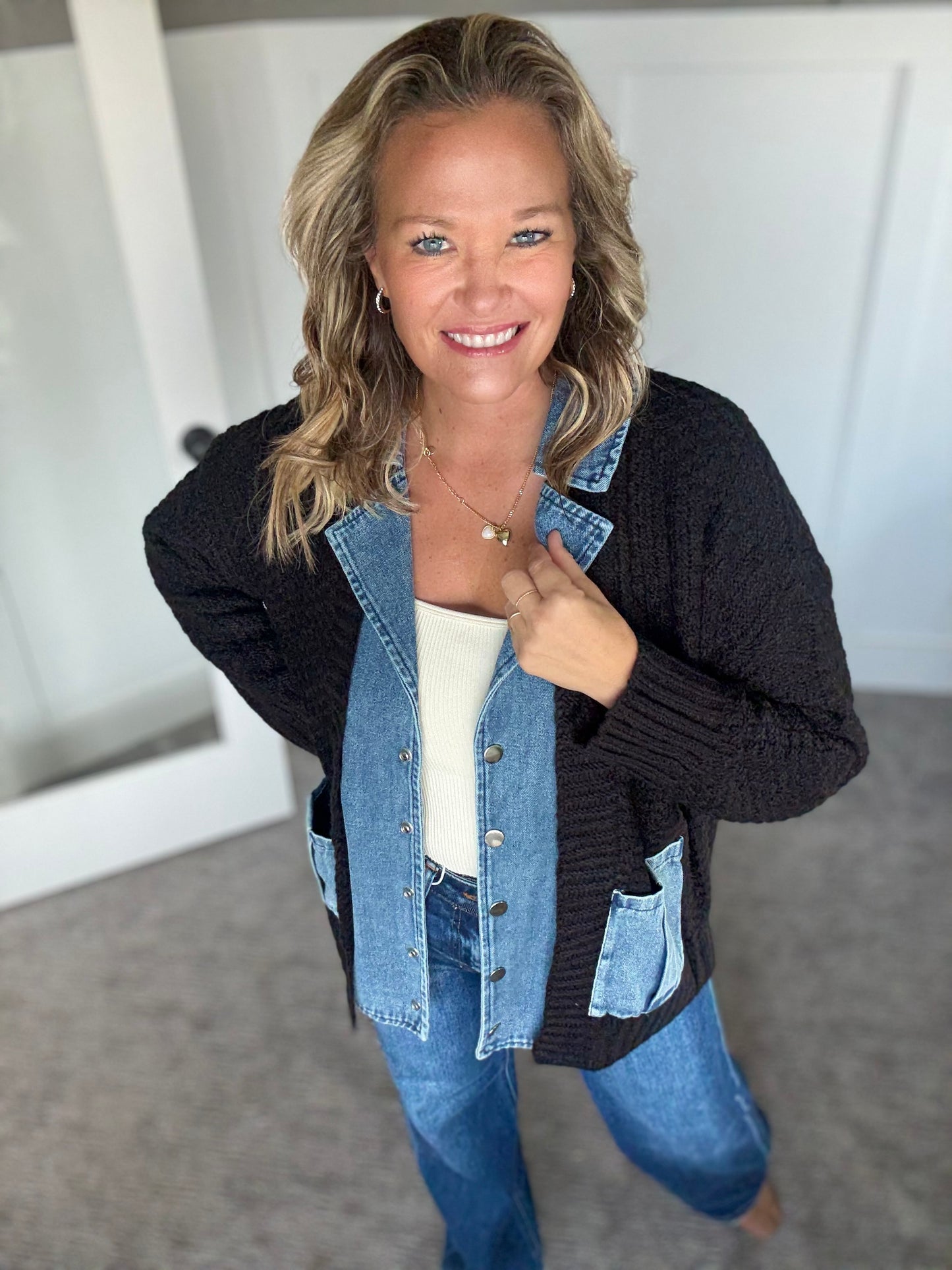 Denim Contrast Cardigan