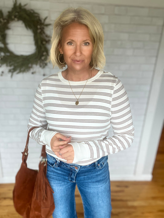 Stacy Top - Taupe Stripe