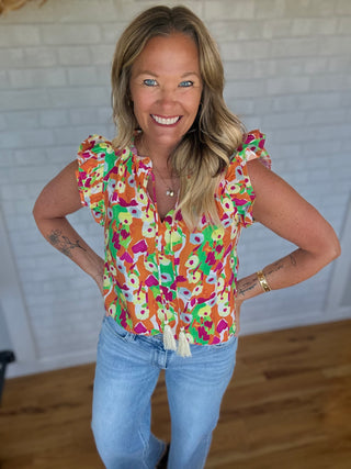 Floral Ruffle Sleeve Top