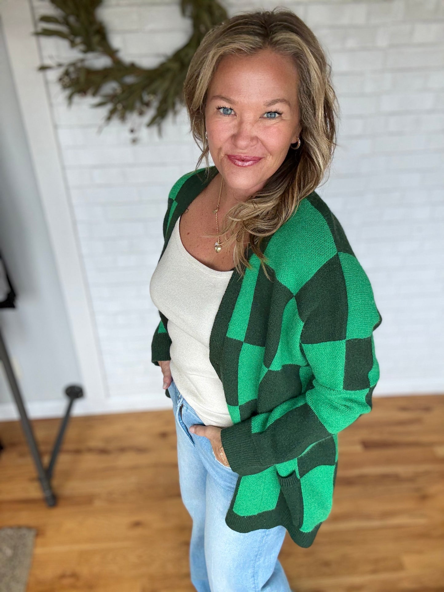 Checkered Cardigan- Green