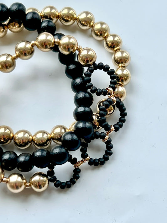 Black Wood Ring 3 Strand Bracelet
