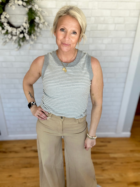Tess Striped Tank - Charcoal
