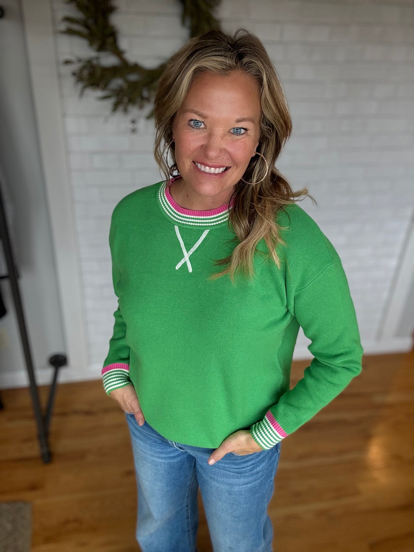 Varsity Trim Sweater - Green