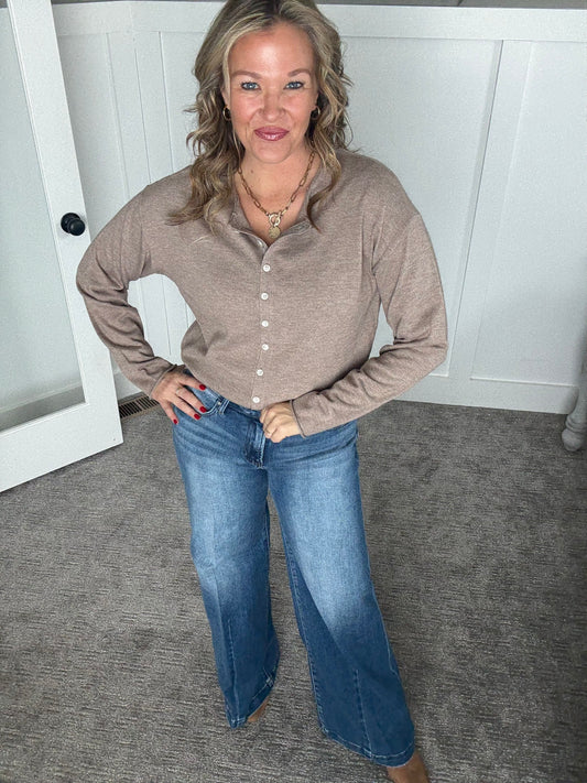 Della Cardigan-Taupe Heather