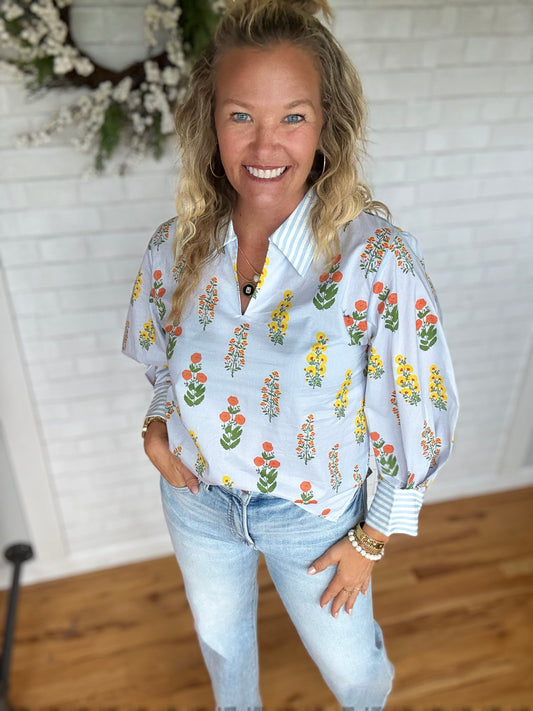 Light Blue Flower Top