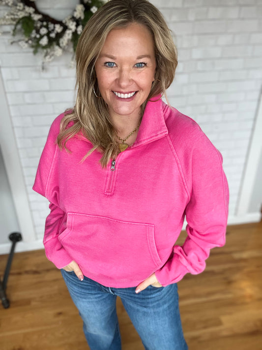 Cally Quarter Zip - Bright Pink