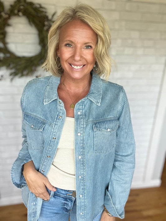 Pippin Denim Shacket - Denim Stripe