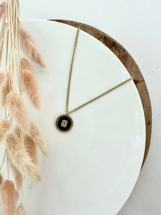 Luxe Gold Black & Rhinestone Necklace