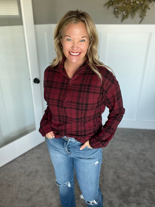 Amani Top -Burgundy Plaid