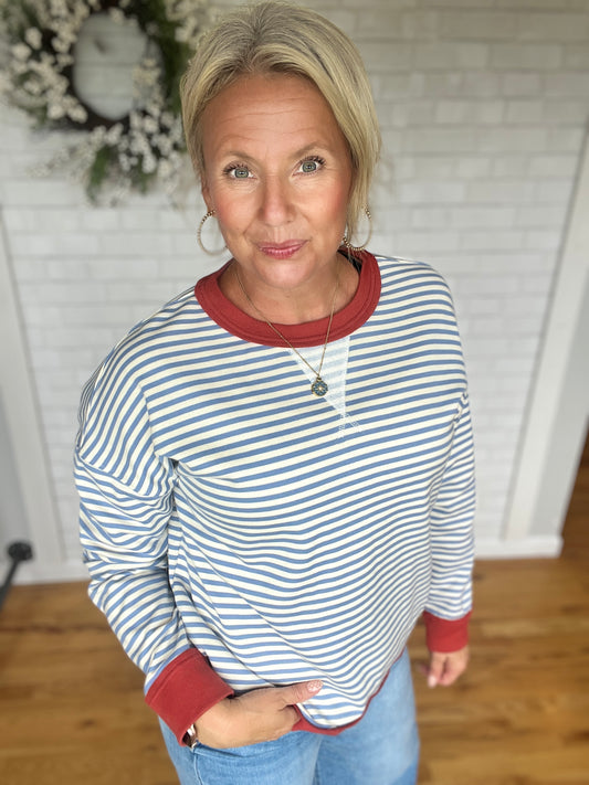 Pinstriped Sweatshirt- Blue