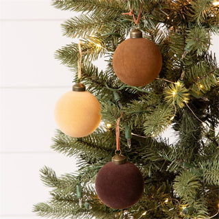 Flocked Ornament Balls - Caramel, Beige, Brown, Sm