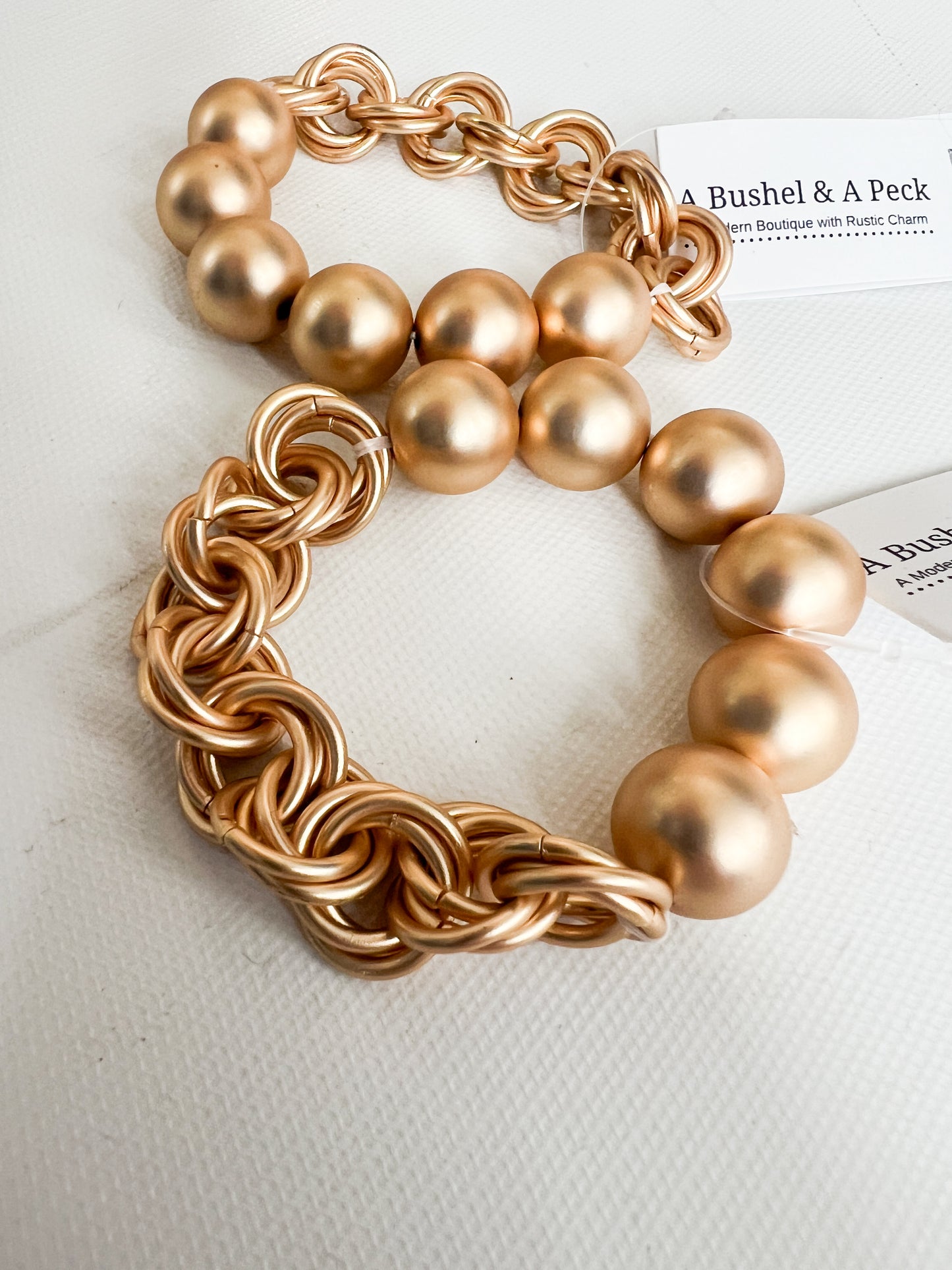 Gold Beaded and Chain Bracelet