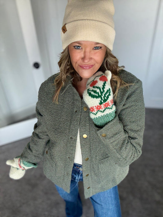 Teddy Jacket With Pockets- Cactus Green