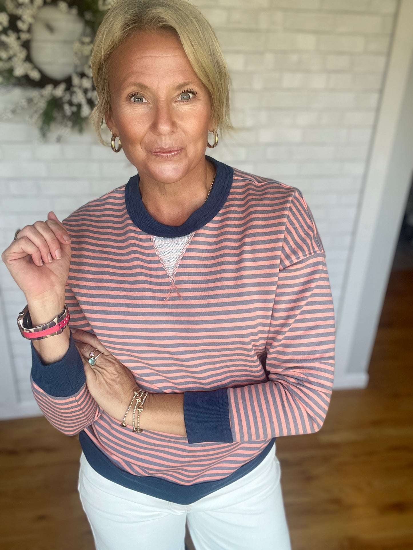 Pinstriped Sweatshirt- Pink