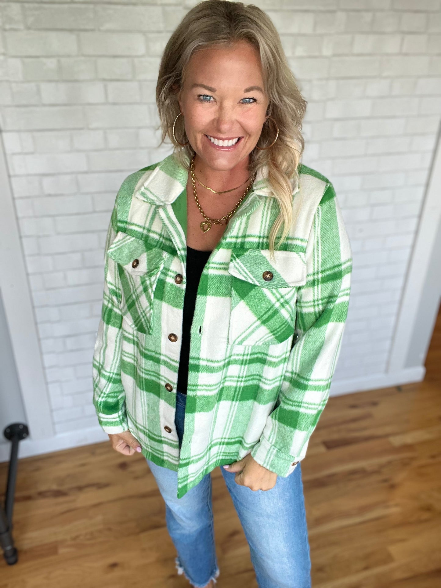 Poppy Plaid Jacket - Green & Cream Plaid