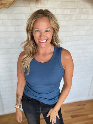Ella Ribbed Tank Top - Ocean