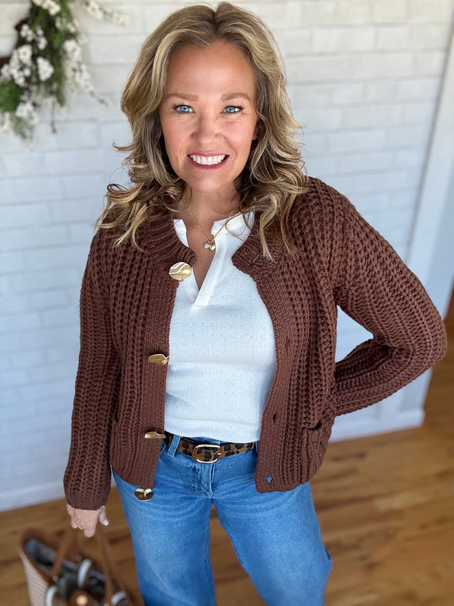 Claire Chunky Cardi -Brown