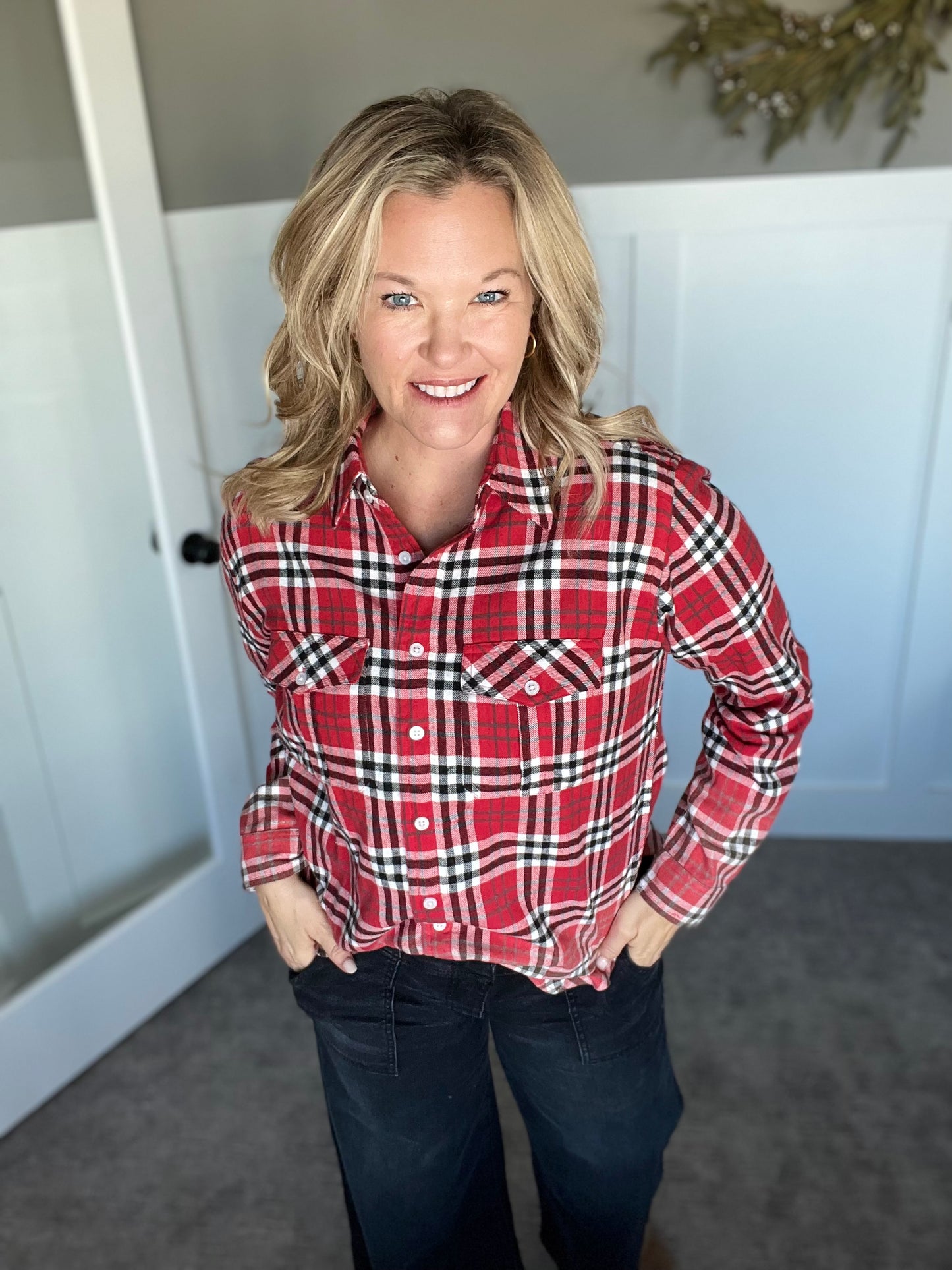 Plaid Flannel - Red, White, Black