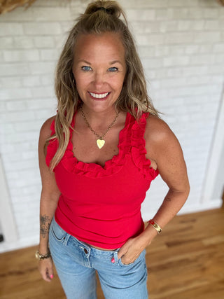 Sweet Ruffle Tank-Red