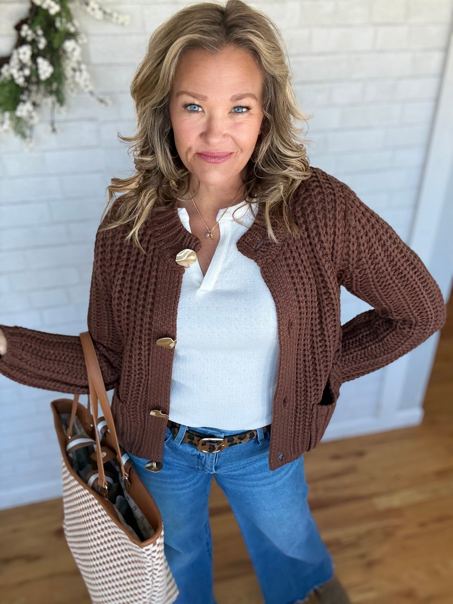 Claire Chunky Cardi -Brown