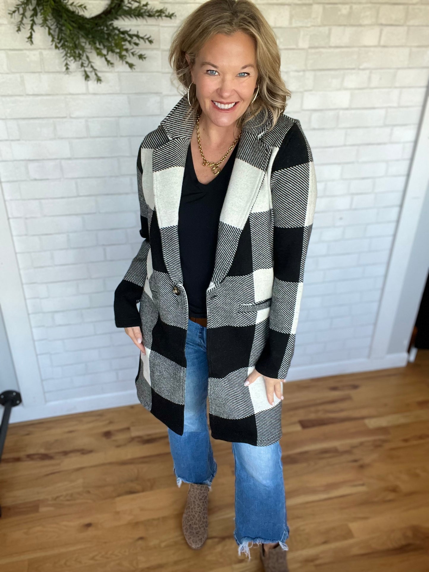 Kenzie Coat - Ivory/Black Plaid