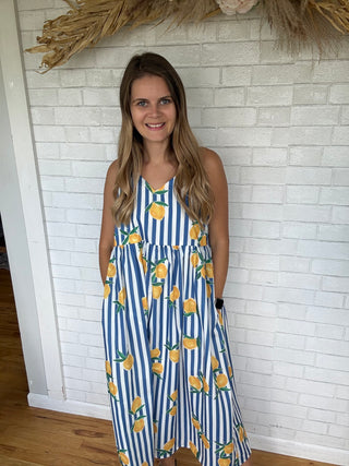 Lemon Stripe Midi Dress