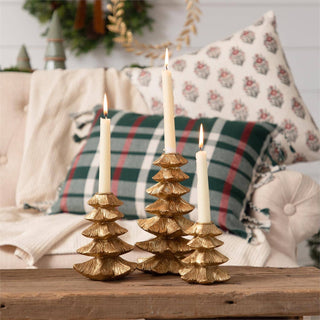 Gold Finish Christmas Tree Candle Holder (Set Of 03)