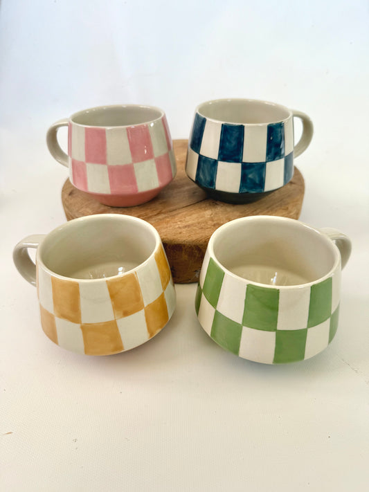 Stoneware Checked Mugs