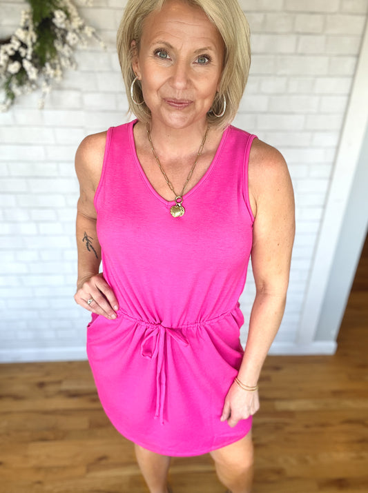 Jemma Drawstring Dress - Fuchsia