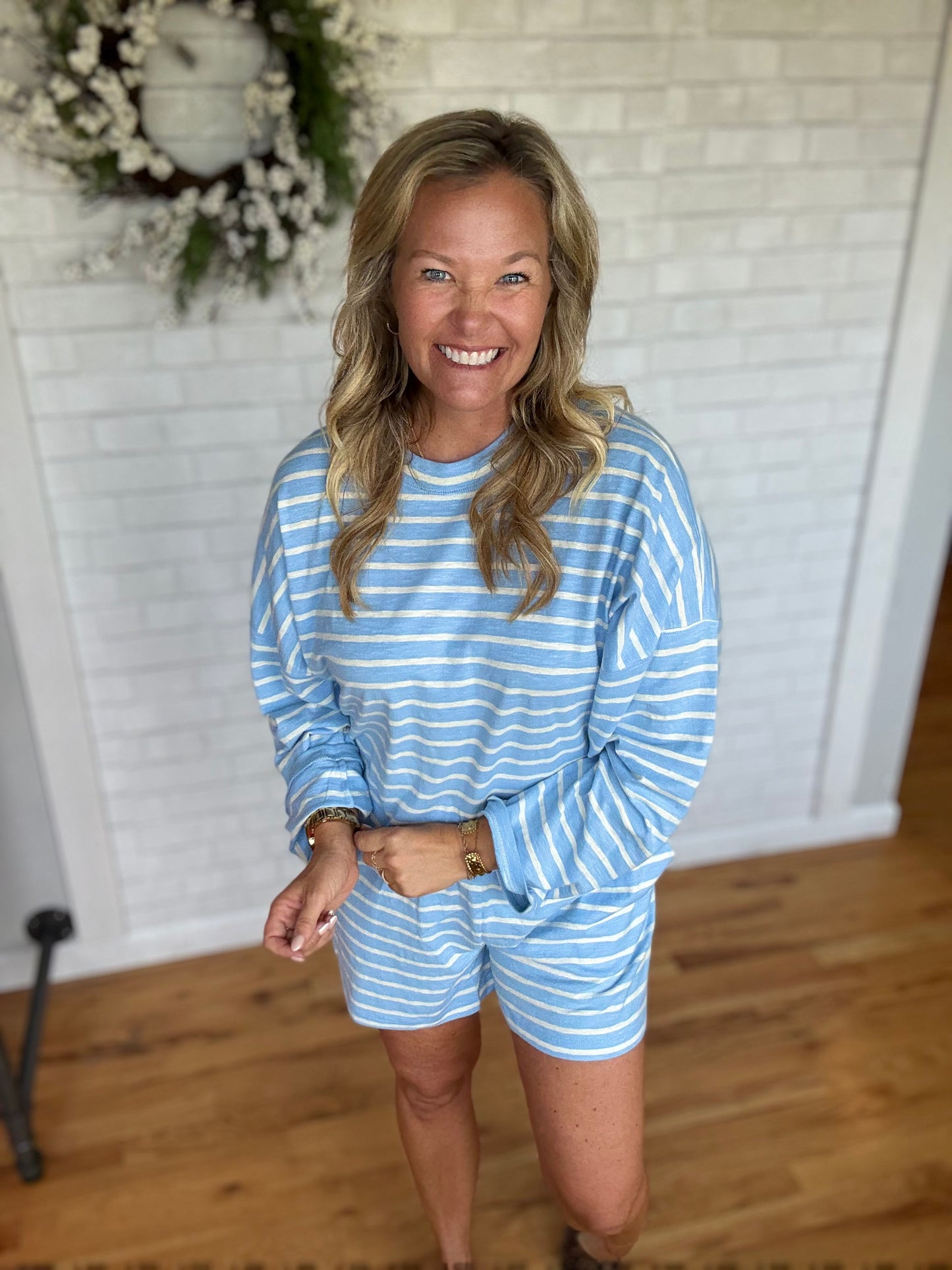 Stay In Striped Shorts - Blue