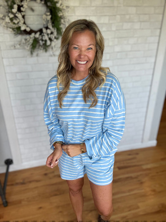 Stay In Striped Shorts - Blue